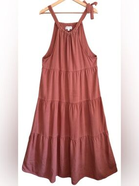 CLOTH & STONE 100% Tencel Boho Minimalist Feminine Tiered Summer Midi Dress Sz M